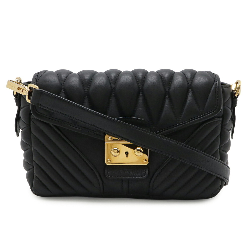 Miu Miu Miu Nappa Biker Gathered Shoulder Bag Clutch Leather Black 5BD062 Key...